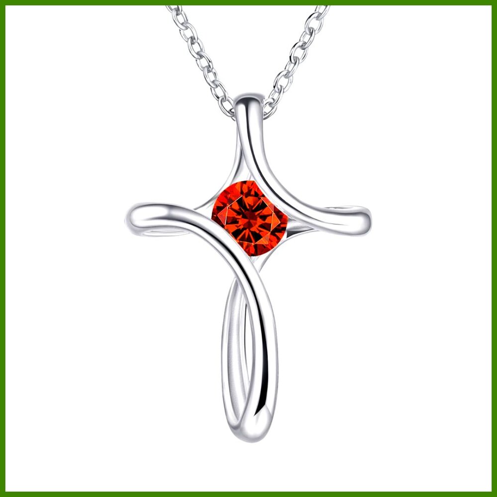 925 Sterling Silver Cross Necklace with 5A Cubic Zirconia, Platinum Plated